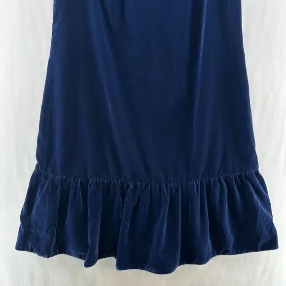 J.Crew Dress Size 0 Velvet Velour Ruffle Hem Drop Waist Shift Sleeveless Blue - Picture 6 of 12